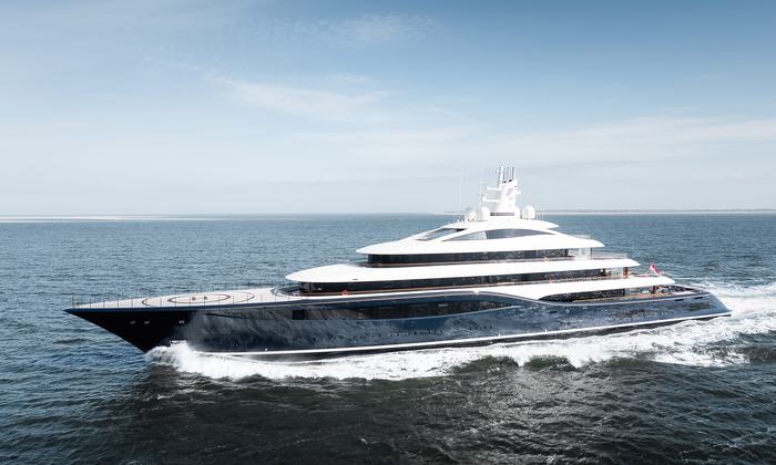 Feadship Project 1014 on sea trials - Port bow view