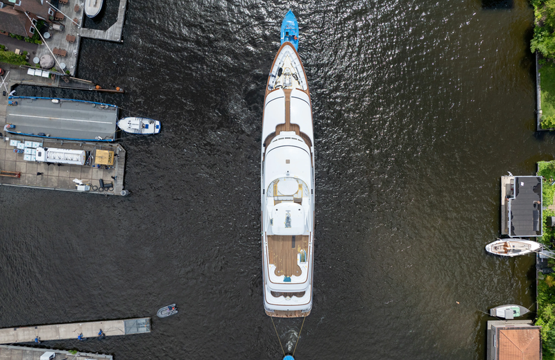 Halcyon after launch by Feadship, aeriel view