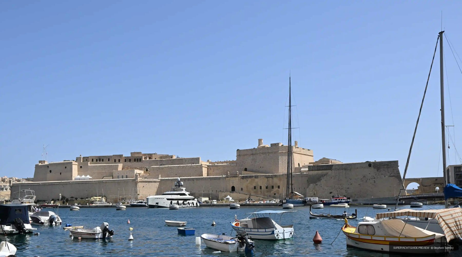 Motor Yacht Vertigo alongside Fort Saint Angelo, Malta